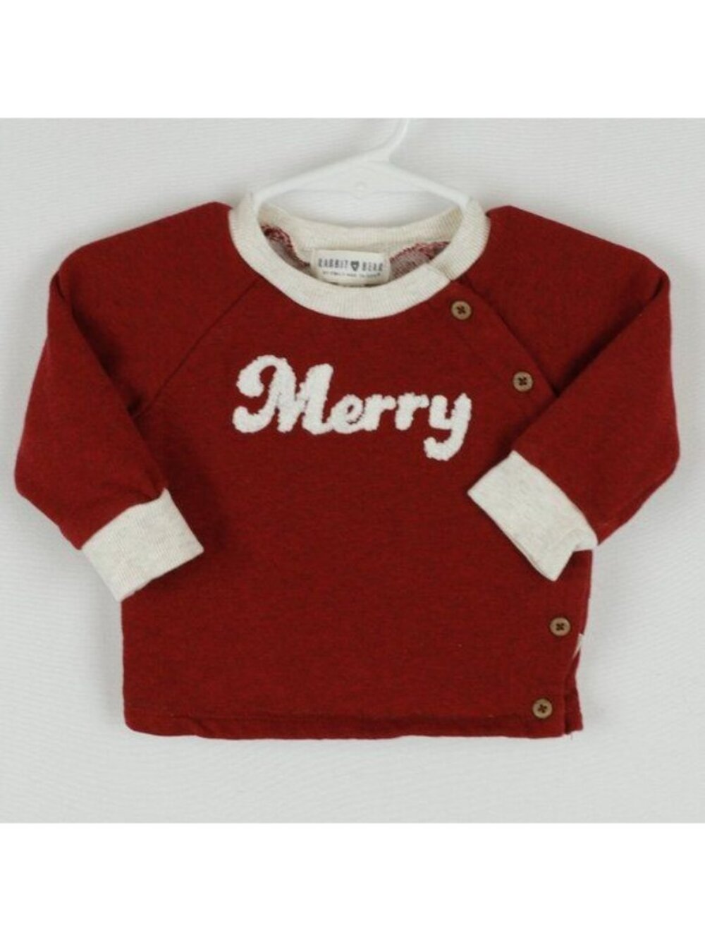 Rabbit + Bear Infant Size 6-9 Months Red Cream Crewneck Button Up Sweatshirt